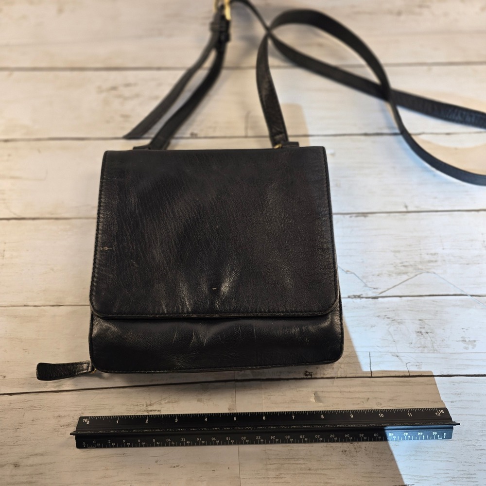 Tommy Bahama Black Leather Crossbody Bag Square Flap Organizer Purse